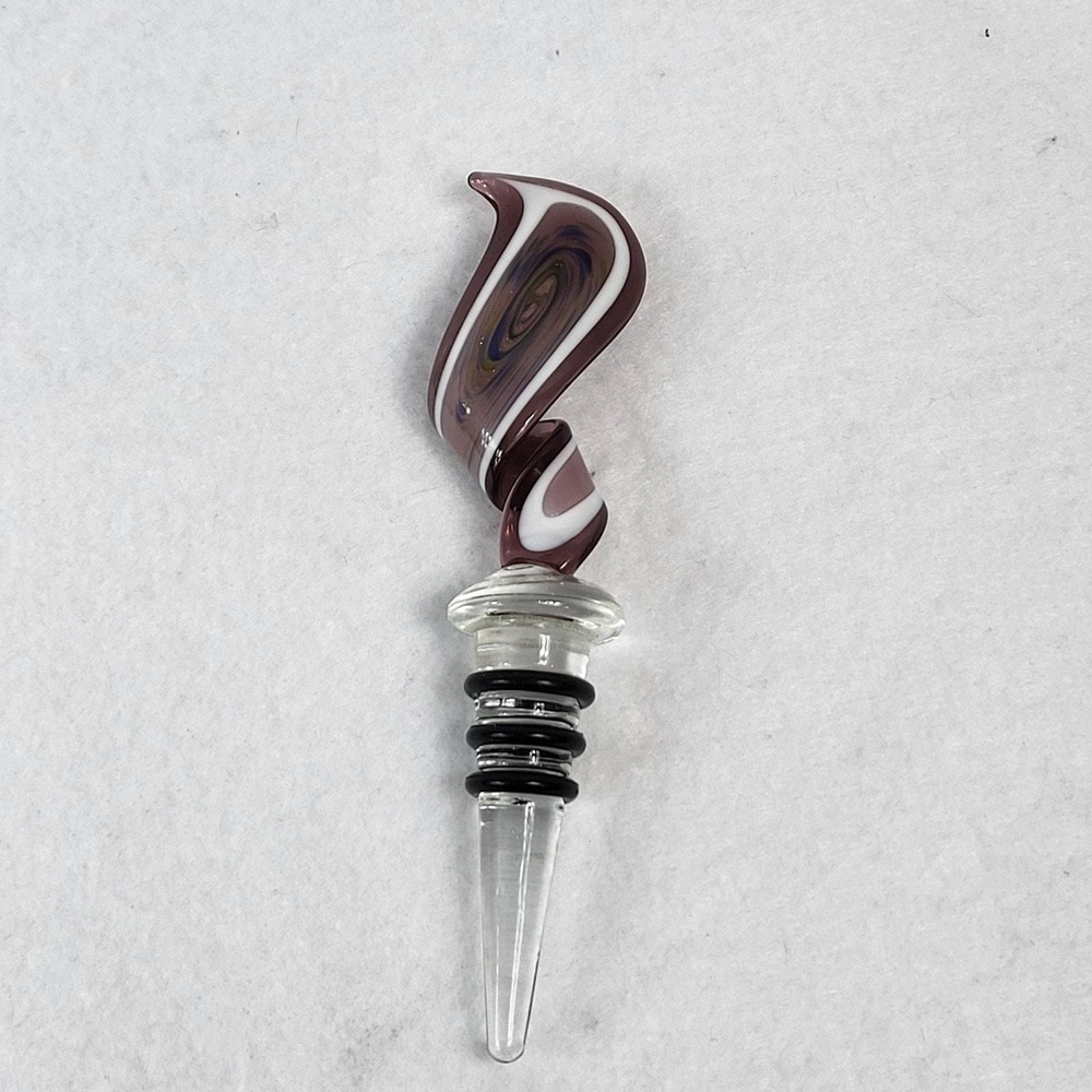 Wine Bottle Stopper Murano Italian Swirl Art Glass Purple Brown Blue Girl Night - Picture 2 of 10